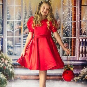 Elegant Red Puff Sleeve Dress